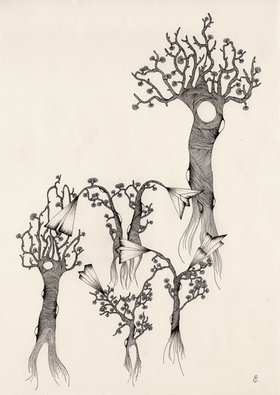 L'arbre Papier, dessin sur papier, 21 x 30 , 2016