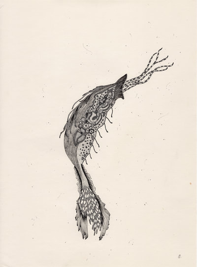 Un poisson gît dans mes rêves, dessin sur papier, 30 x 40, 2017